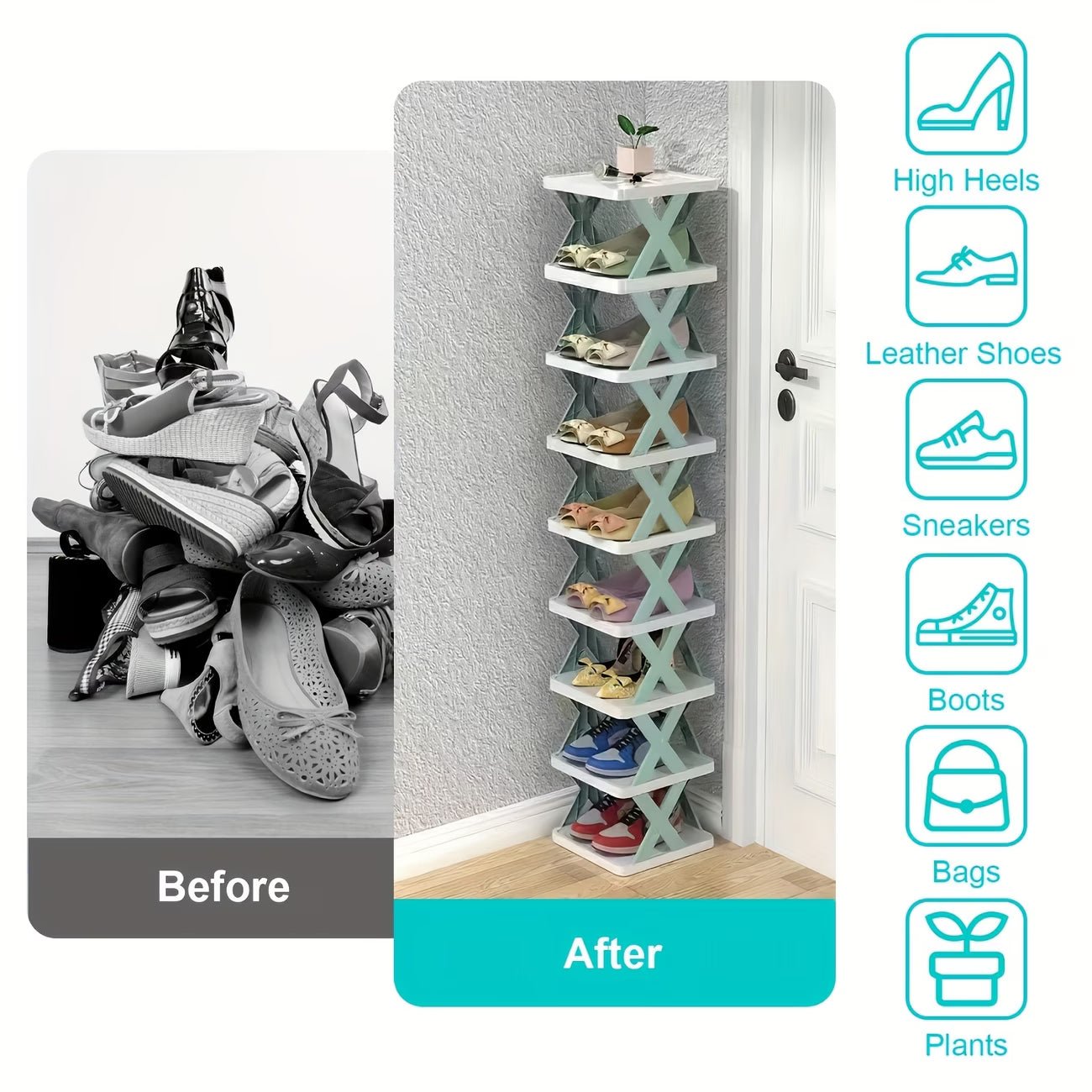 Multilayer Folding Shoe Rack Organizer with X Shape For Home