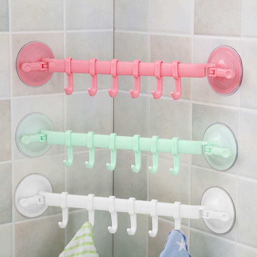 Wall-mounted Kitchen Hooks Suction Cup 6 Hooks Strong Adhesive Hook Bathroom Corner Nail-free Seamless Rack Hanger Hook Shelves
