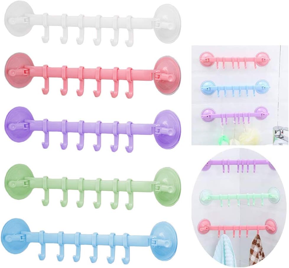 Wall-mounted Kitchen Hooks Suction Cup 6 Hooks Strong Adhesive Hook Bathroom Corner Nail-free Seamless Rack Hanger Hook Shelves