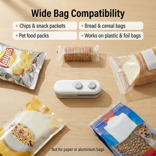 Oblivion 2-in-1 TYPE-C USB Rechargeable Magnetic Heat Sealing & Cutting Portable Handheld Food Packet Sealer for Food Storage, Mini Plastic Bag Sealer, Black