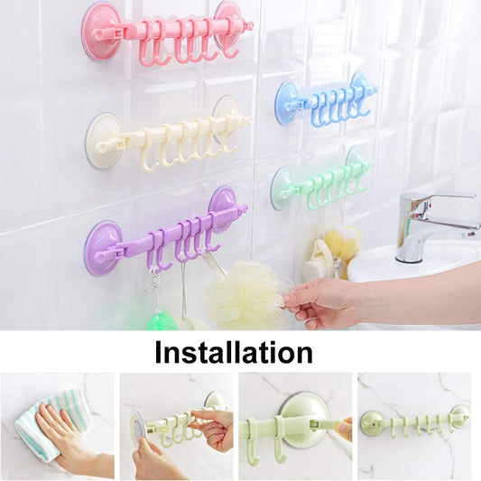Wall-mounted Kitchen Hooks Suction Cup 6 Hooks Strong Adhesive Hook Bathroom Corner Nail-free Seamless Rack Hanger Hook Shelves