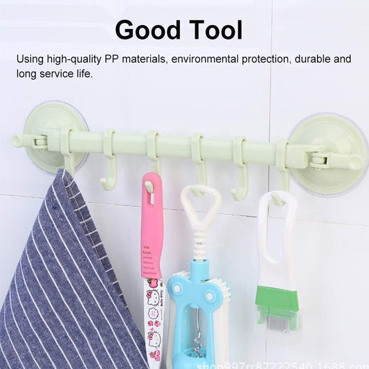 Wall-mounted Kitchen Hooks Suction Cup 6 Hooks Strong Adhesive Hook Bathroom Corner Nail-free Seamless Rack Hanger Hook Shelves