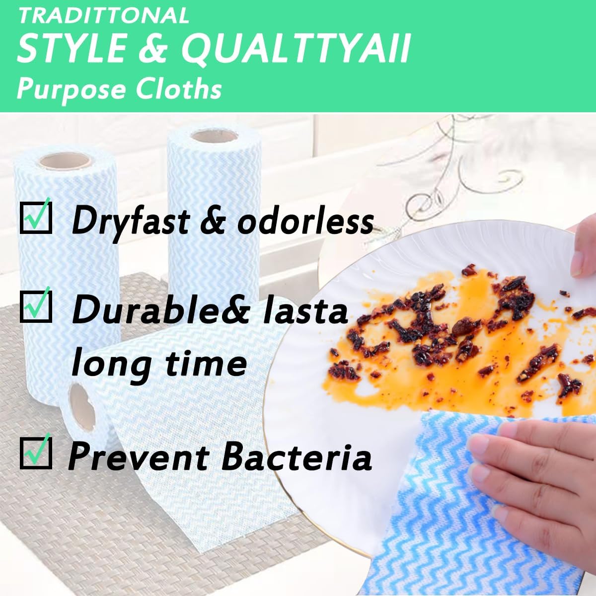 50Pcs Reusable Wipes Sheets Roll - Kitchen Housework Dish Cleaning Cloths Wiping Pad