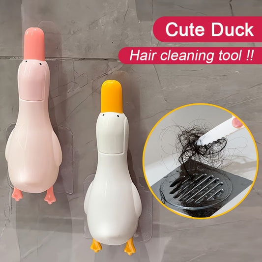 2-in-1 Cute Duck Hair Clip & Shovel Tool, Multifunctional Bathroom Cleaner