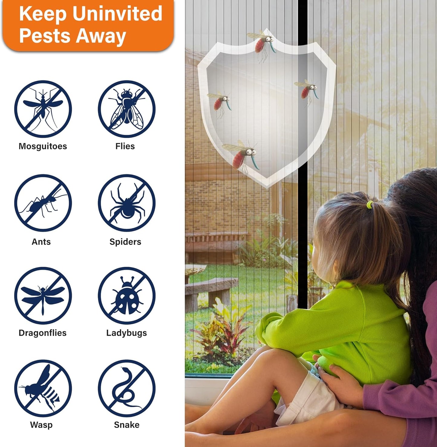 Magic Mesh Deluxe- Hands Free Magnetic Screen Door, Mesh Curtain Keeps Bugs Out