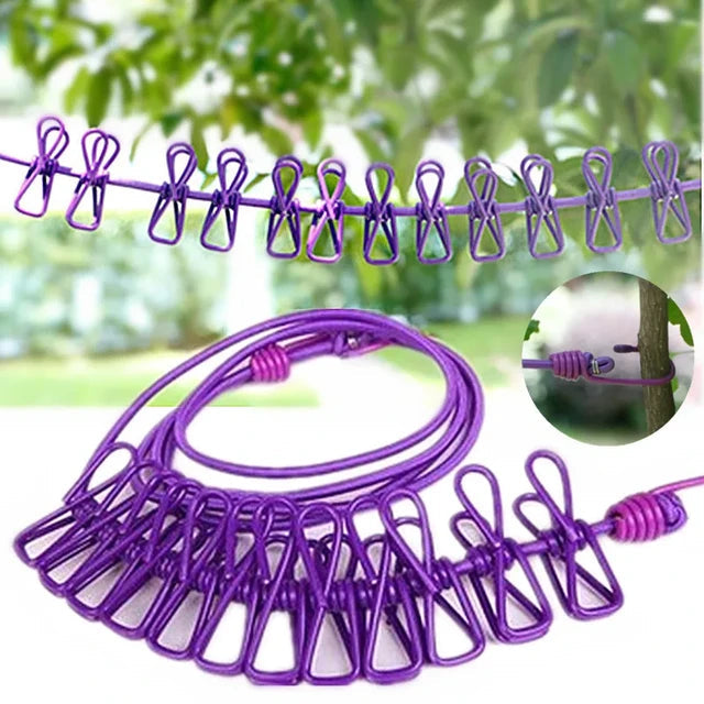 Retractable Portable Clothesline for Travel，Clothing line with 12 Clothes Clips，for Indoor and Outdoor Laundry Drying line