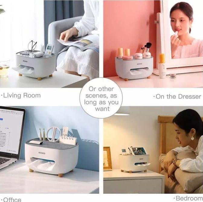 Multi-Functional Smart Tissue Holder with Mobile Stand & Stationery Storage