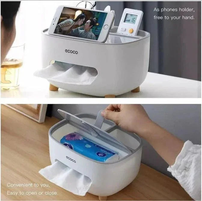Multi-Functional Smart Tissue Holder with Mobile Stand & Stationery Storage