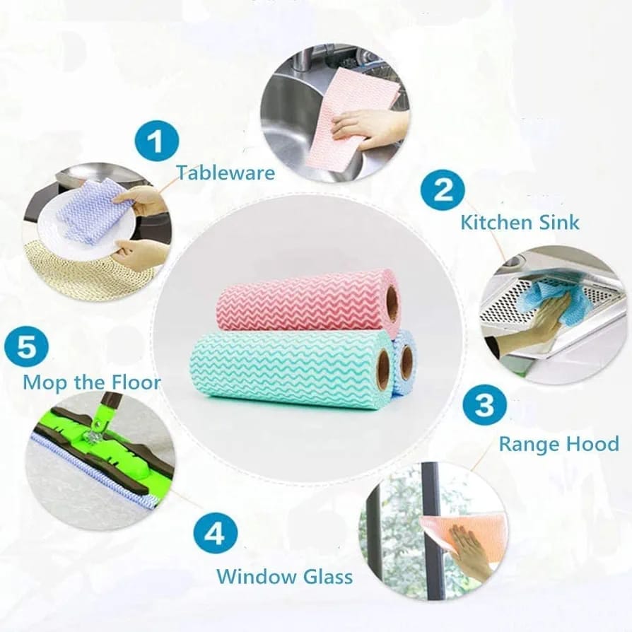 50Pcs Reusable Wipes Sheets Roll - Kitchen Housework Dish Cleaning Cloths Wiping Pad
